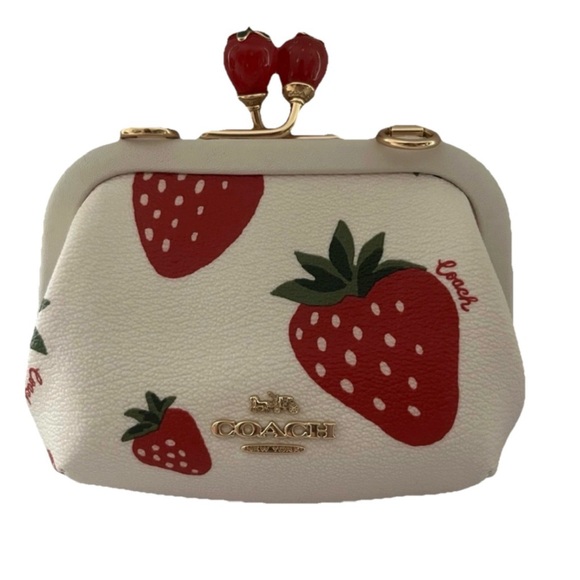 Rare! 🍓Coach Nora Kisslock Card Case Crossbody Chalk & Wild Strawberry + COA🍓 - Picture 3 of 13